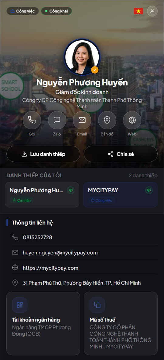 Màn hình Trang chính hồ sơ số MCP Connect